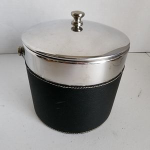 Vintage Oneida Ice Bucket Stainless Steel Faux Leather 1990's